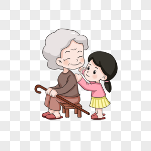 敬老节给奶奶捶背的孩子卡通元素高清图片