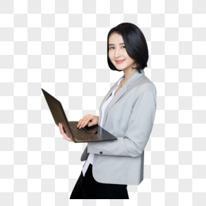 职场女性手拿笔记本电脑图片
