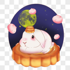 坐在月饼上的玉兔图片