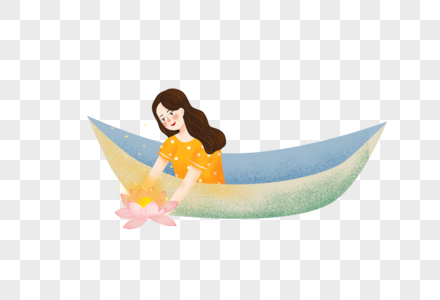 划船放河灯的女孩图片