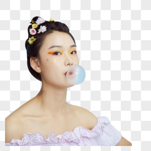 文艺鲜花女性吹泡泡图片