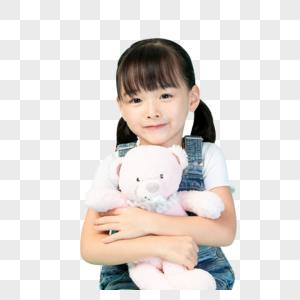 小女孩抱着玩具熊黄种人高清图片素材
