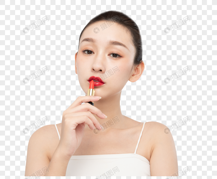 女性美妆化妆涂口红图片