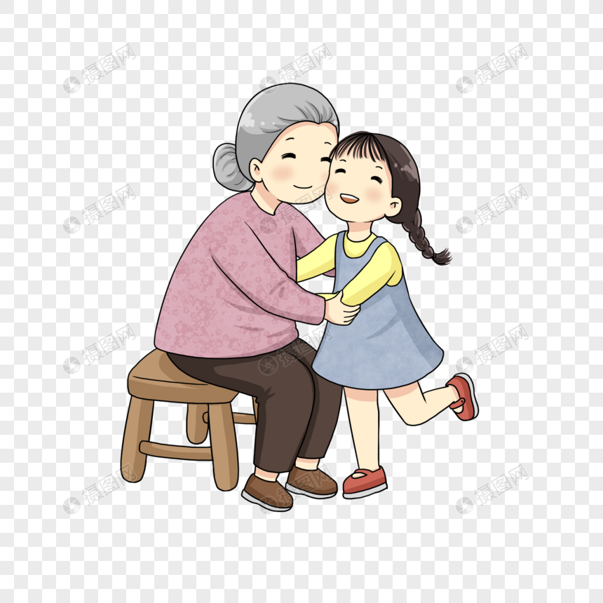 免抠元素 手绘/卡通元素 小女孩和老奶奶.psd