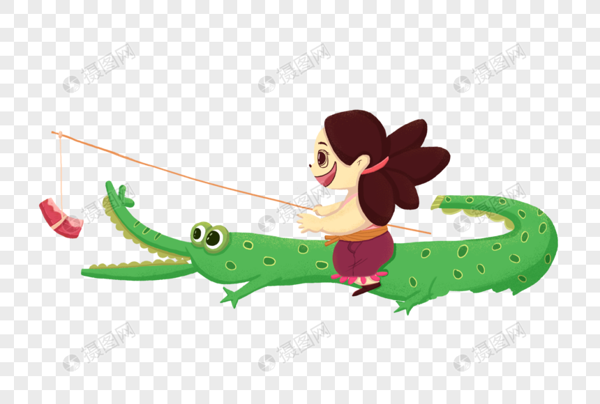 骑着鳄鱼的女孩图片
