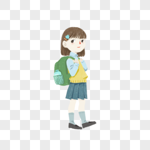背着书包上学的女孩图片