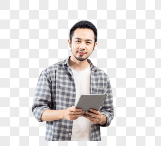 青年男士拿平板电脑图片