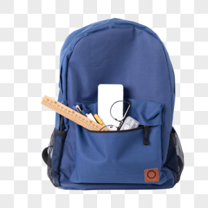 蓝色书包背书包的孩子高清图片