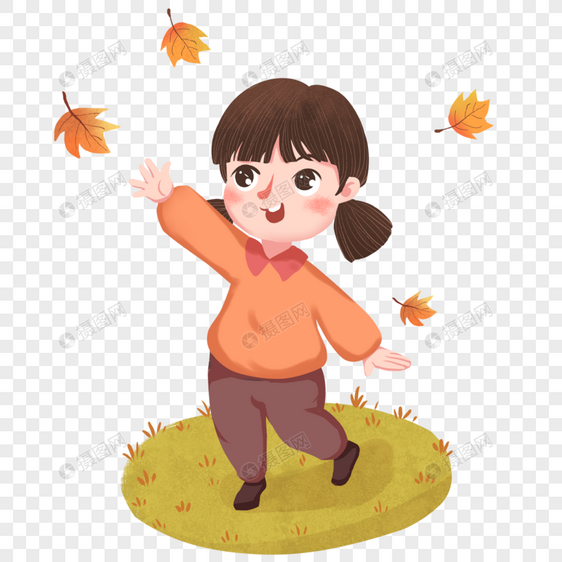 秋风中玩耍的小女孩图片