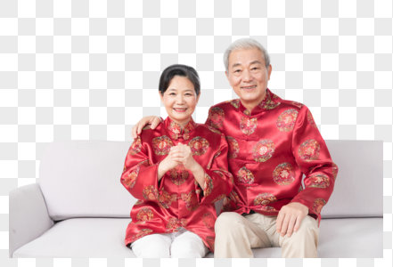 老年夫妻中装合照图片