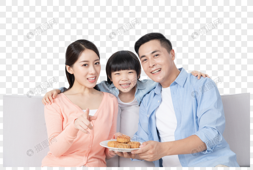 爸爸妈妈和儿子一起吃月饼