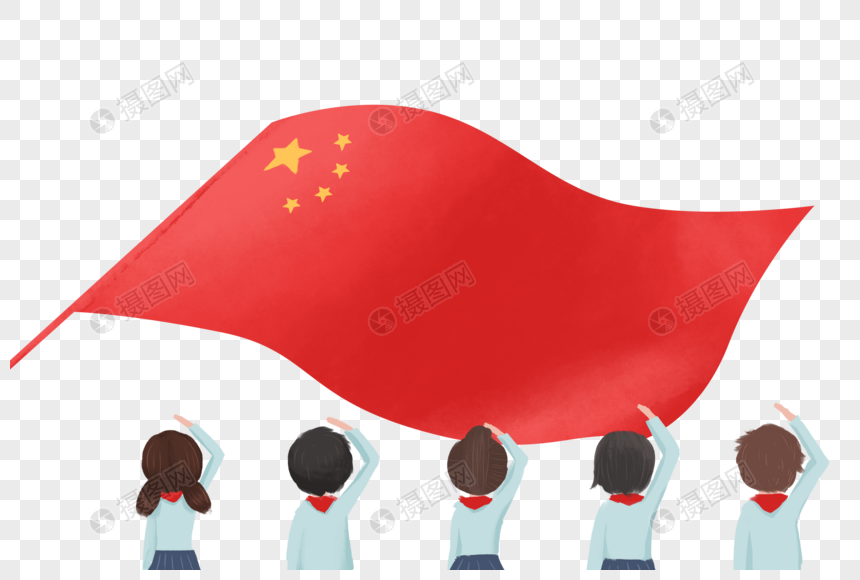 国旗下敬礼的少先队员
