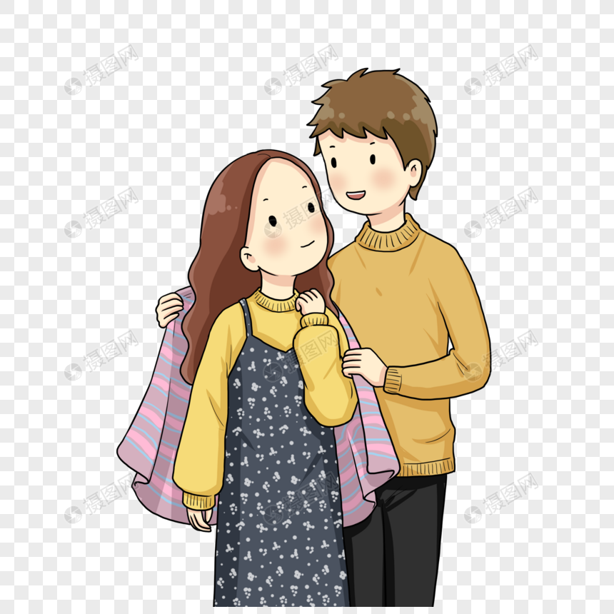男孩给女朋友披衣服
