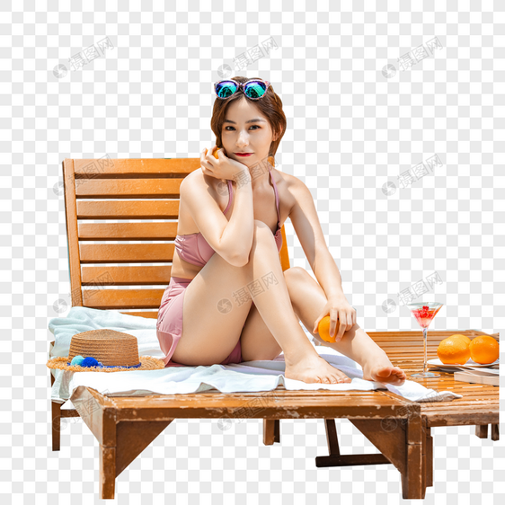 女性夏日沙滩椅桔子图片