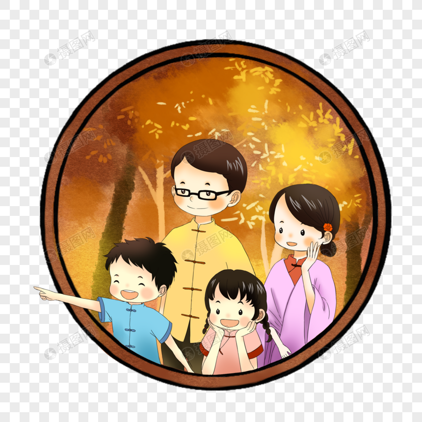 秋游的一家人图片