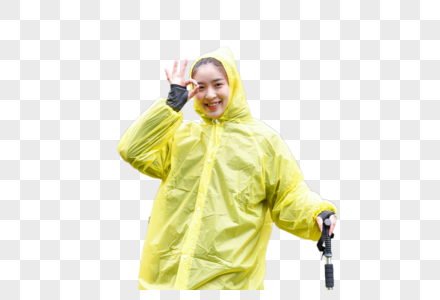 徒步穿雨衣的女生图片