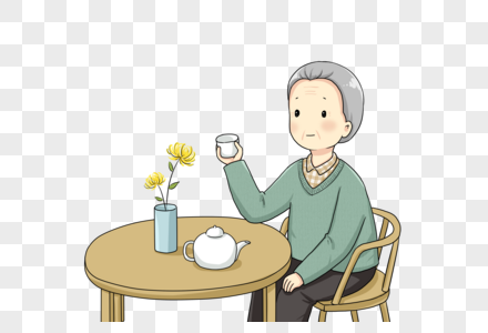 独自饮茶的老人高清图片
