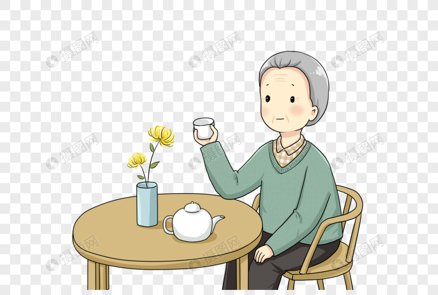 免抠元素 手绘/卡通元素 独自饮茶的老人.psd 860_580