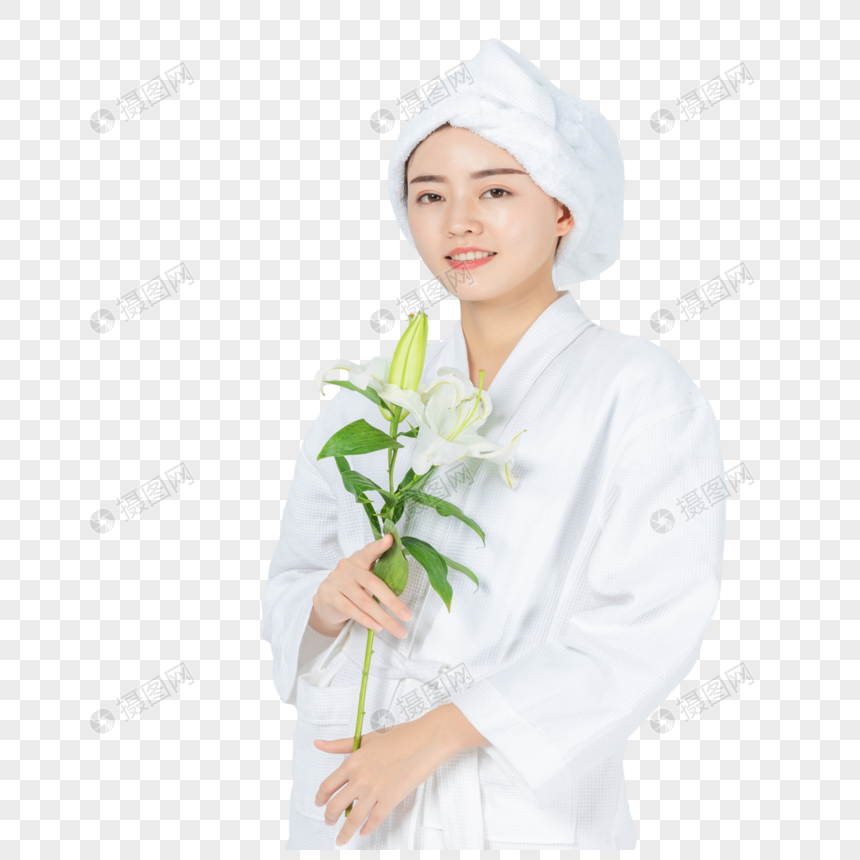 浴巾女性百合花图片