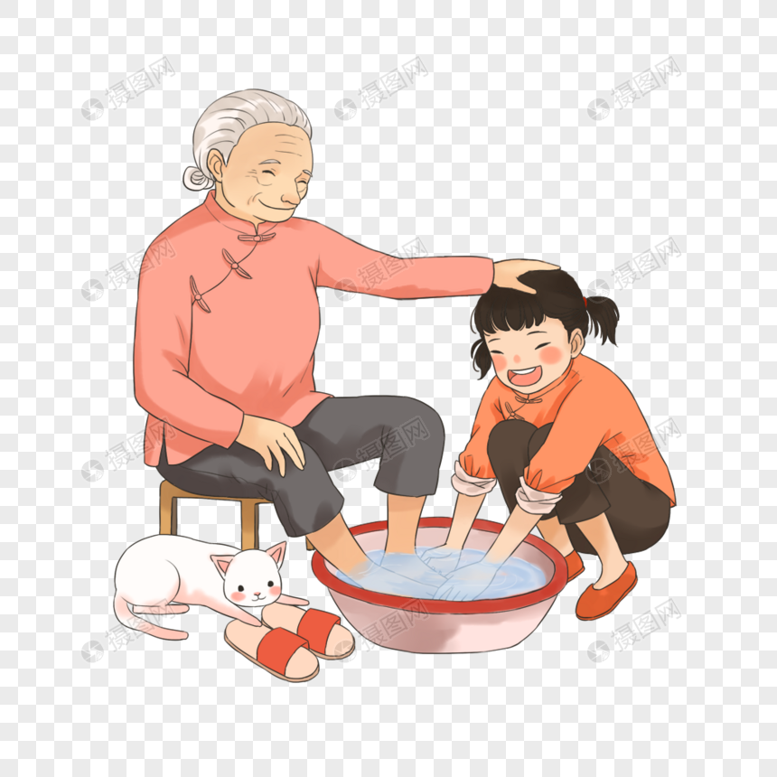 帮奶奶洗脚的孩子