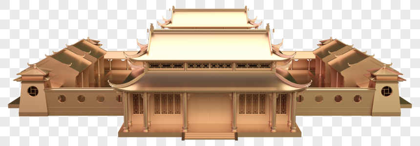 中式古代大殿阁楼建筑3D建模图片