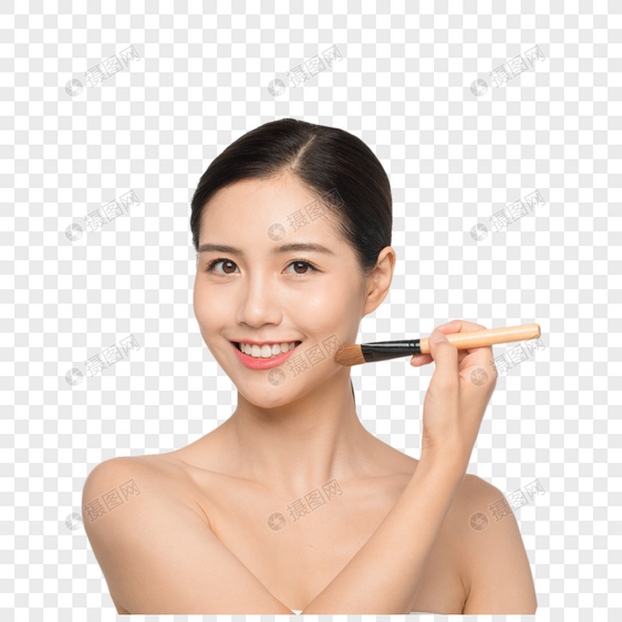 美女使用化妆刷闭眼图片