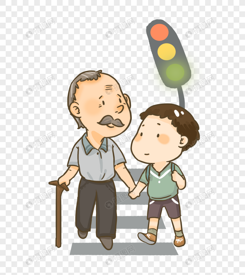 重阳节关爱老人扶爷爷过马路