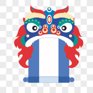 中国风蓝色舞狮画轴图片