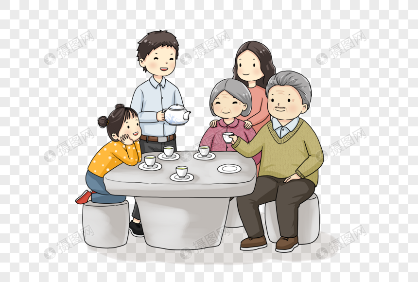 重阳节陪伴老人的一家人