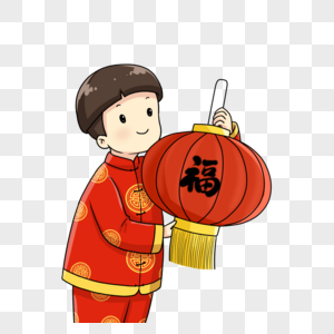 小男孩挂灯笼图片