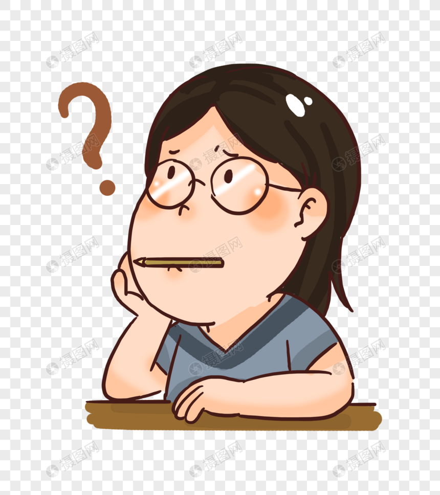 免抠元素 手绘/卡通元素 女生 思考想问题的女生.