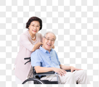 老年夫妇推轮椅高清图片
