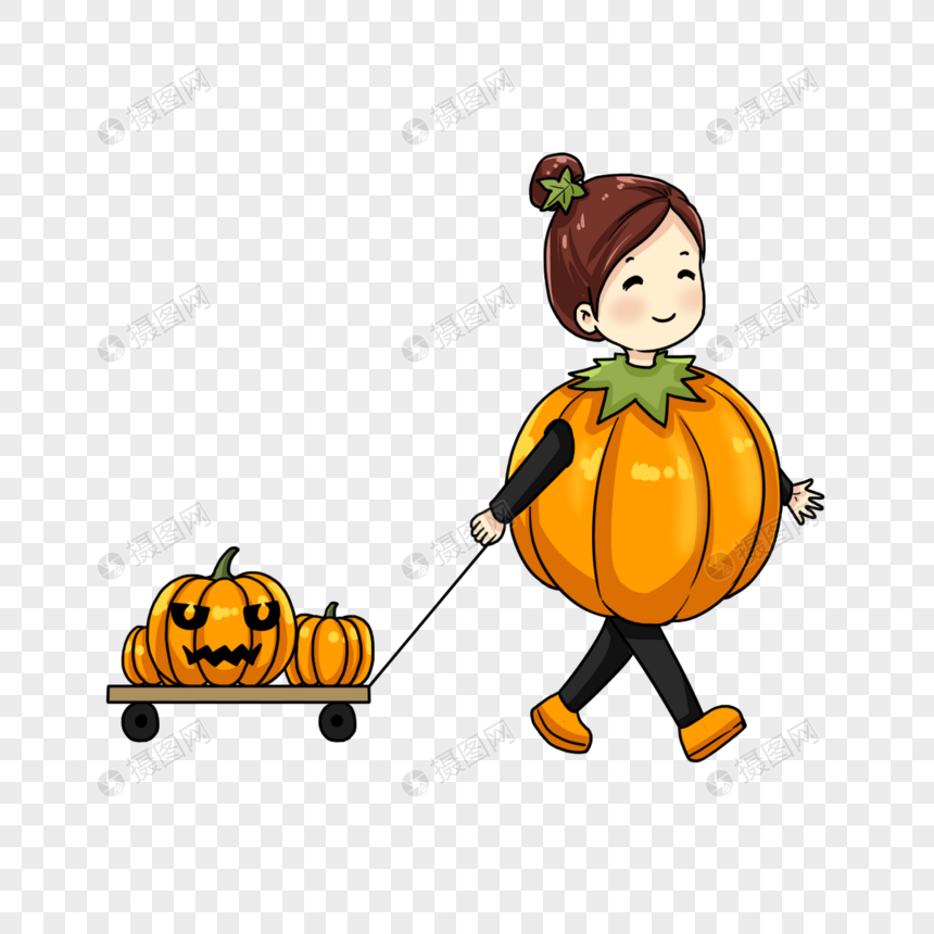 万圣节南瓜装的小女孩