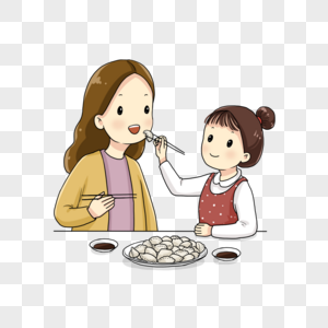小女孩喂妈妈吃饺子图片