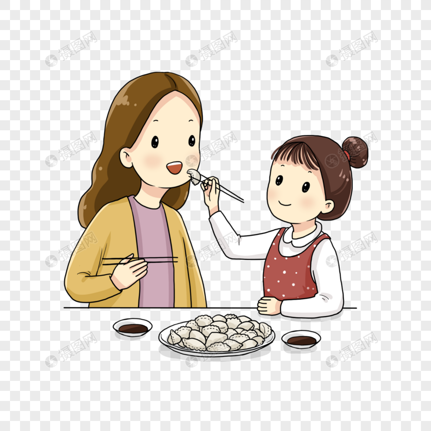 小女孩喂妈妈吃饺子图片