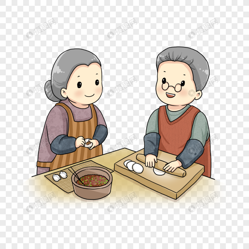 爷爷奶奶包饺子