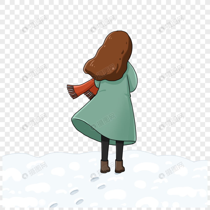 雪中的女孩背影图片