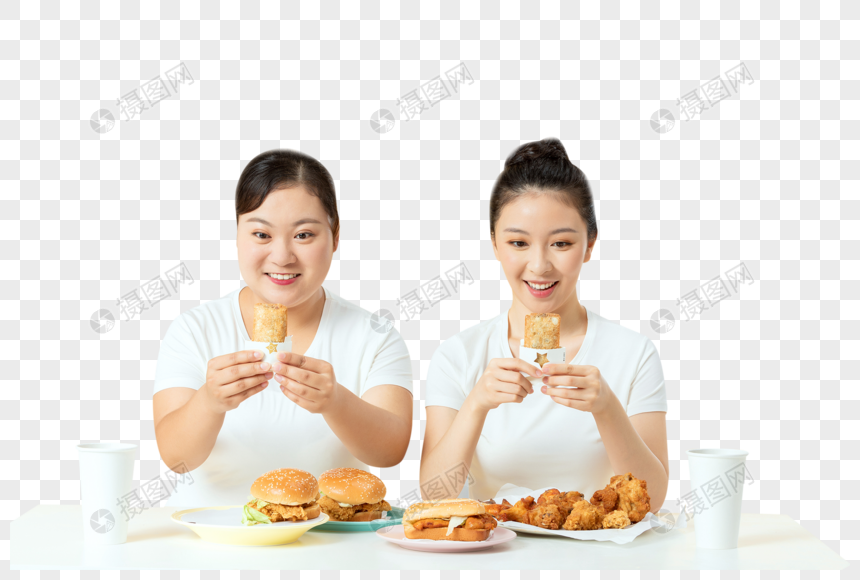 胖瘦姐妹开心美食吃炸鸡图片