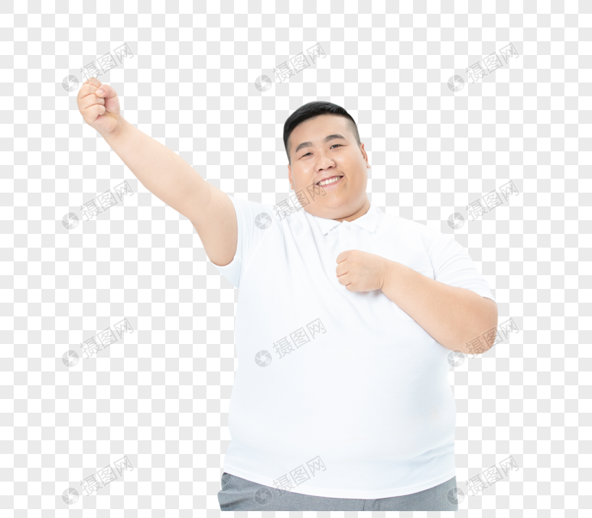 青年男性胖子加油手势