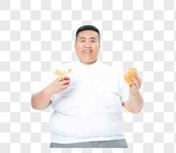 青年男性胖子吃汉堡图片