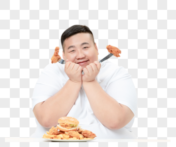 青年肥胖男性吃炸鸡图片