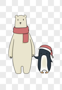 北极熊与企鹅手拉手图片