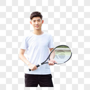 青年男性网球场打网球图片