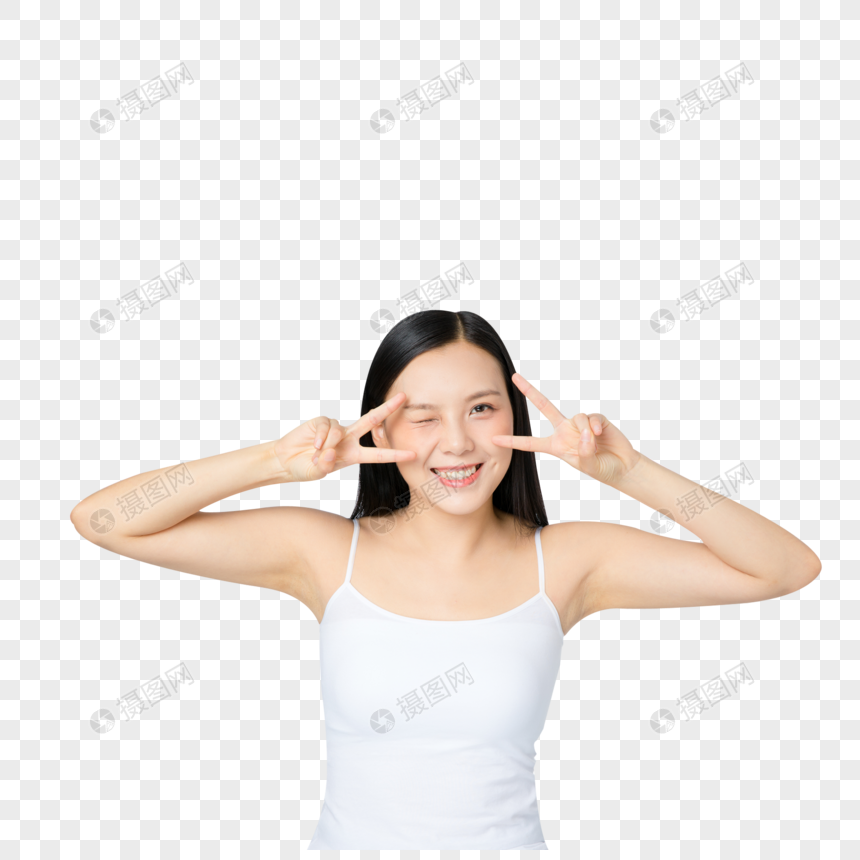女性可爱比耶