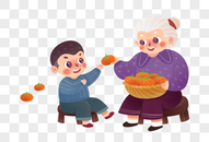 陪奶奶吃柿子的孙子图片