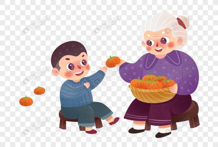 陪奶奶吃柿子的孙子图片