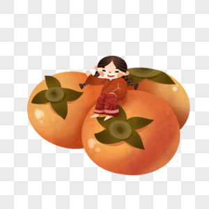 坐着柿子的女孩图片
