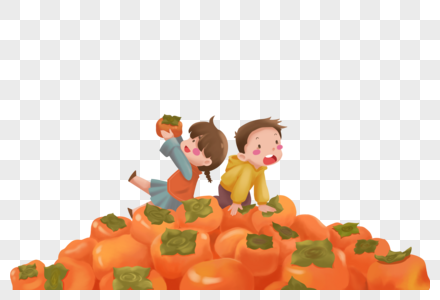 柿子堆上玩耍的孩子图片