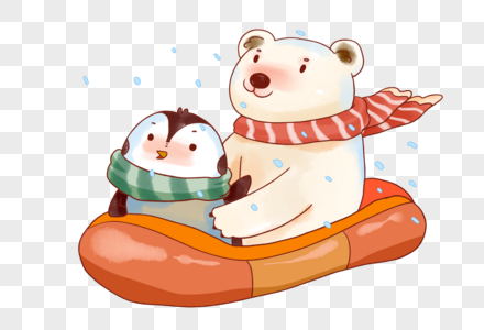 冬天北极熊企鹅滑冰插画图片