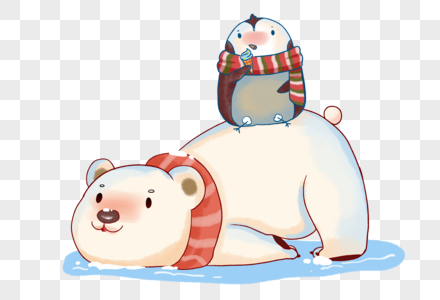 冬天北极熊与企鹅吃冰激凌图片